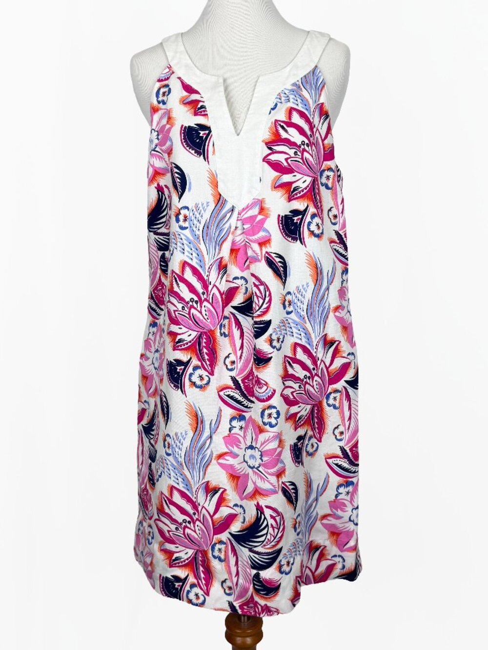 Tommy Bahama Daphne Linen Shift Dress Womens S Pink Blue Bohemian Floral Resort